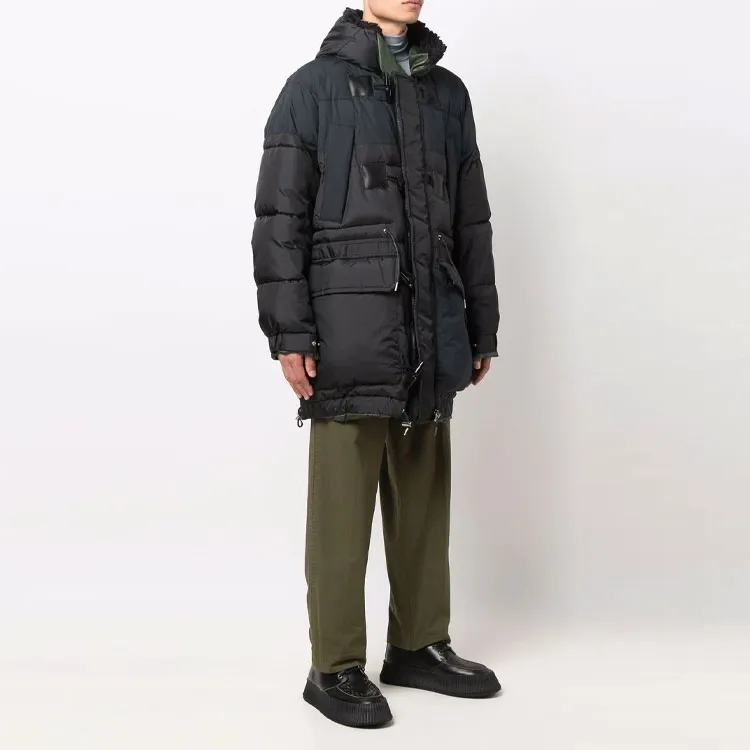 Sacai FW21 Colorblock Hooded Mid-Length Down Jacket Men's Black-4