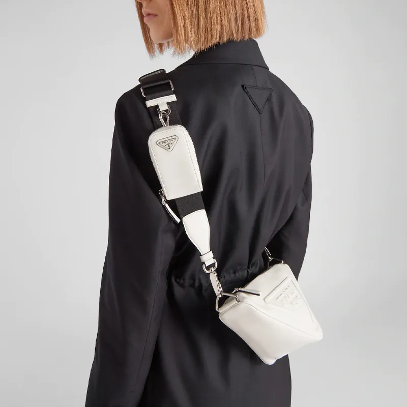 PRADA Triangle Leather Triangle Bag, Crossbody Bag, Shoulder Bag Men's White-3