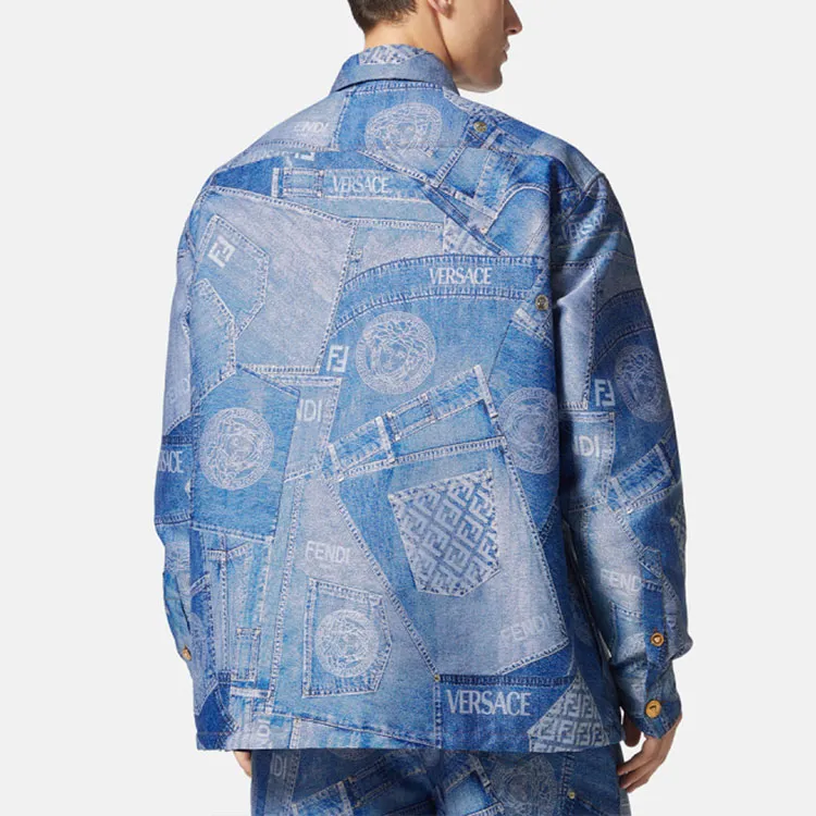 Fendi X VERSACE Denim Jackets Men Light Blue-2