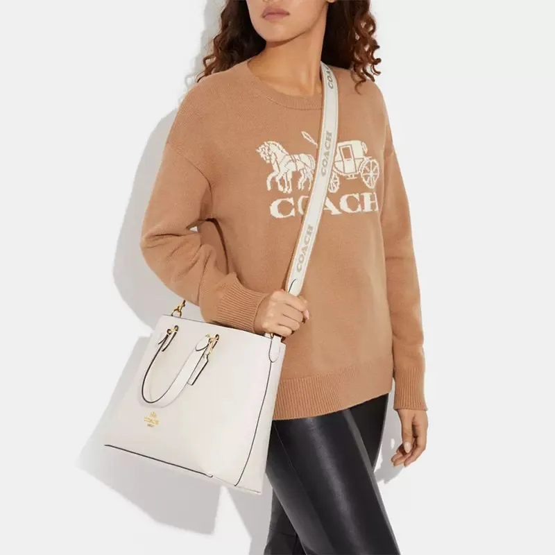 COACH Cow Leather Handbag, Shoulder Bag, Crossbody Bag Tubas Women's Chalk White-6