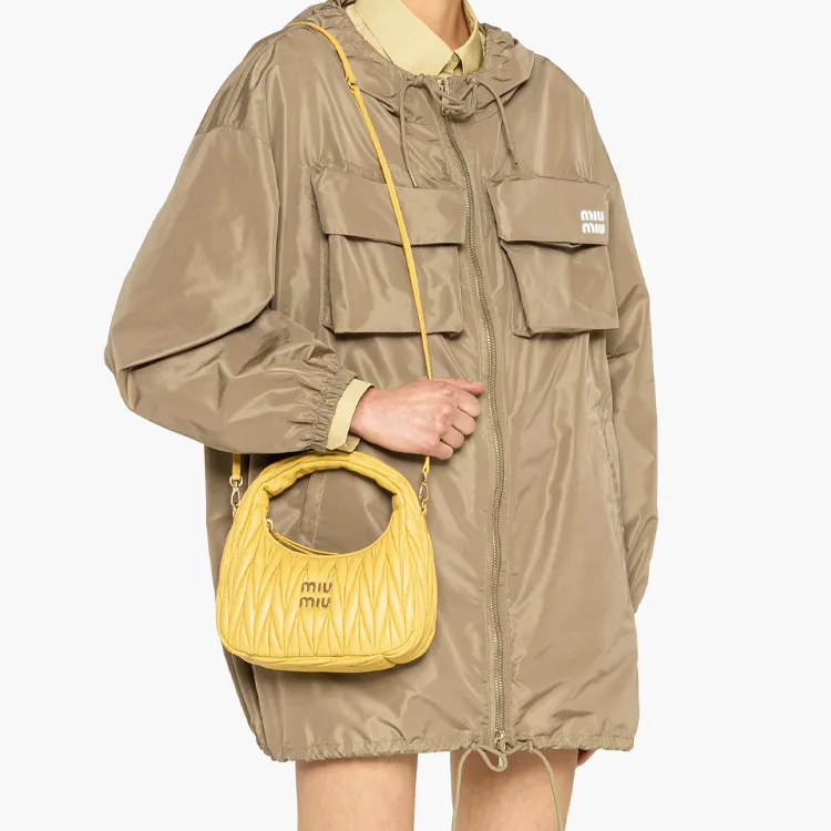 MIU MIU Soft Sheep Leather Hobo Shoulder Bag Handbag Women's Pineapple Yellow-3