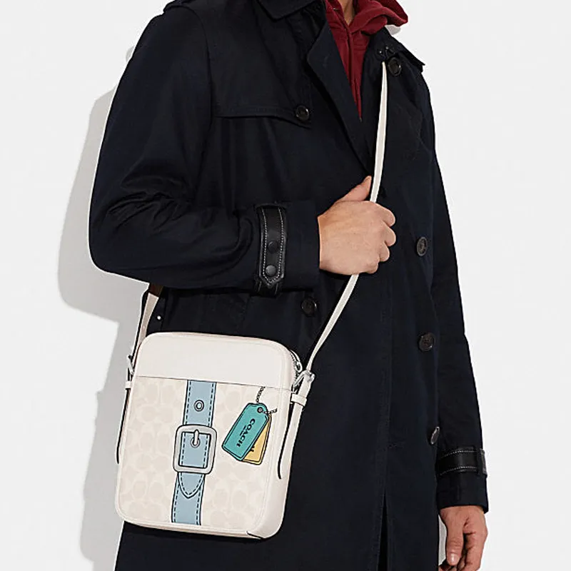 COACH Hudson Cow Leather Shoulder Bag, Crossbody Bag Small Size Men's White-3