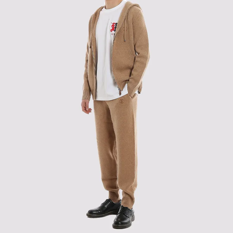 Burberry Monogram Motif Track Pants Logo Knitted Sports Pants Men's Light Coffee-6