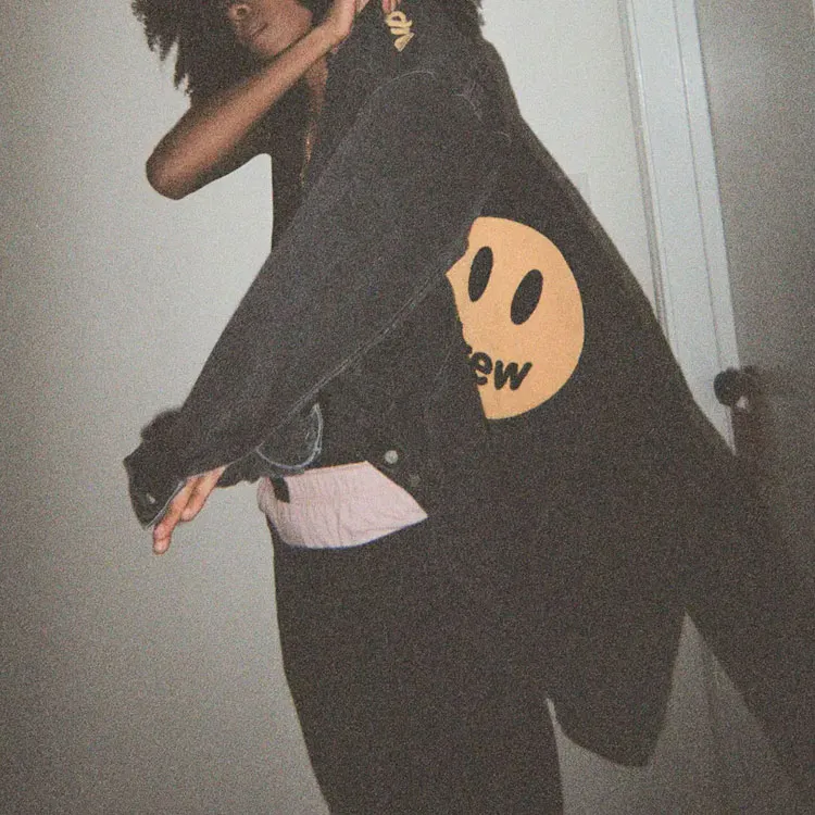 Drew House Smiley Collection Denim Jackets Unisex Black-3