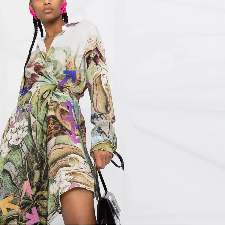 OFF WHITE Botanical print Shirt Dress-4