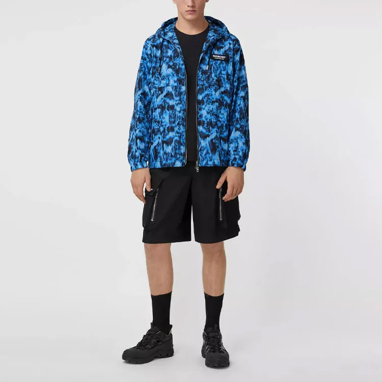 Burberry Men Letter Logo Zip-Up Hooded Jacket Navy Blue-1