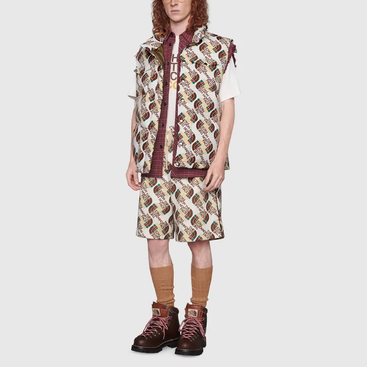 GUCCI X The North Face Logo Web Print Silk Shorts-3