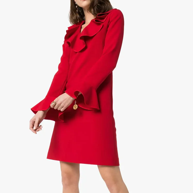 Valentino Long-Sleeved Dresses Women's Red-3