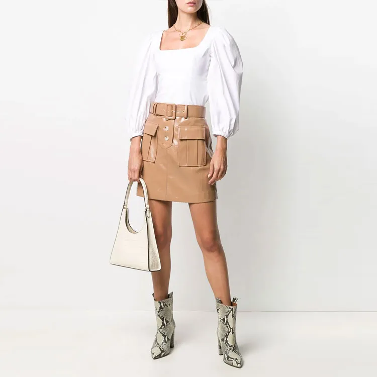 Self portrait Leather Short Skirts Women's Tea Coffee-5
