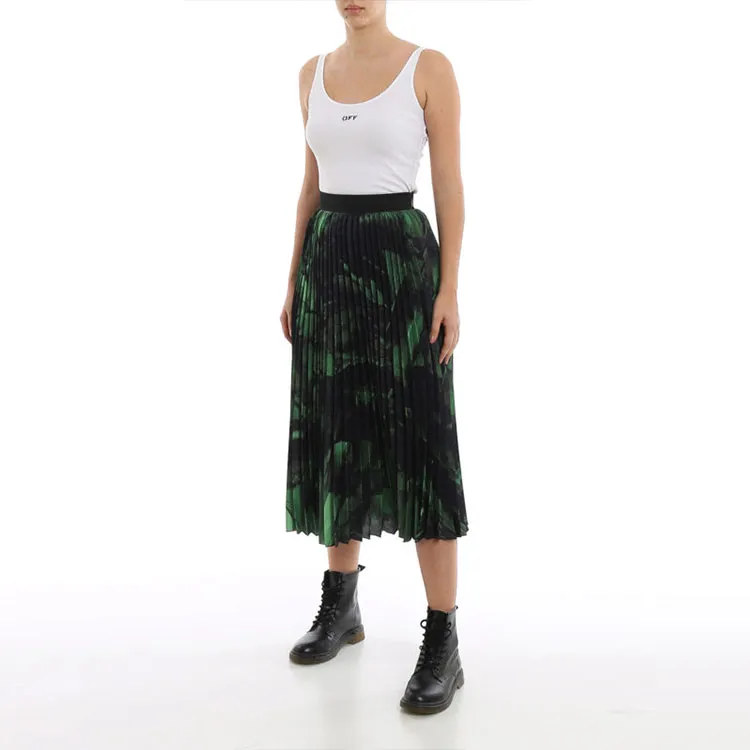 OFF WHITE Brushstroke Plisse Skirt Black/Green-2