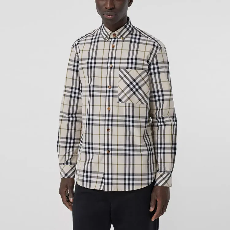 Burberry Check Stretch Poplin Long Sleeve Shirt-3