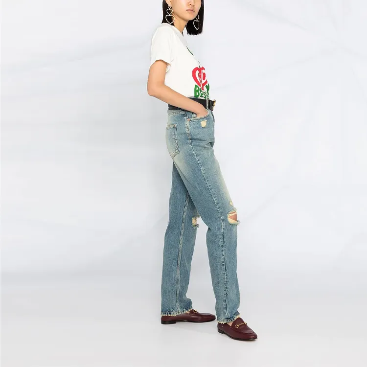 GUCCI Denim Trousers Women's Blue-3