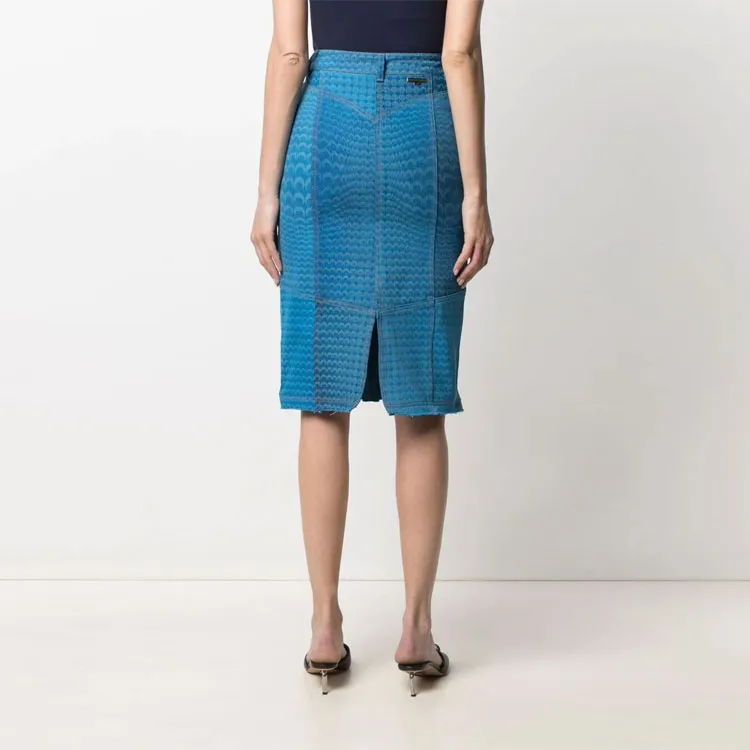 Marine Serre Denim Long Skirts Women's Blue-2