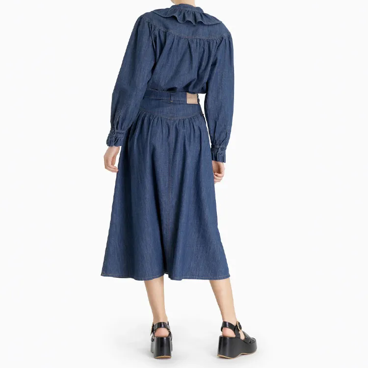 See By Chloe Denim Long Skirts Women's Blue-3