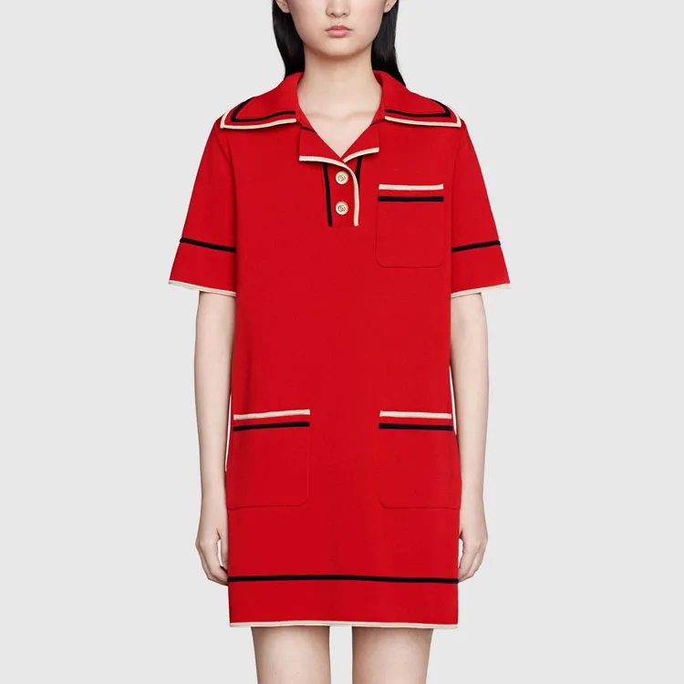 GUCCI FW21 Short Sleeved Dress Women's Red-1
