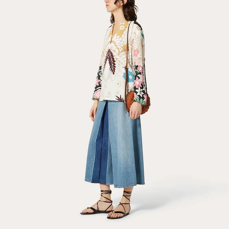 Valentino SS21 Denim Dress Pants Women's Blue-2