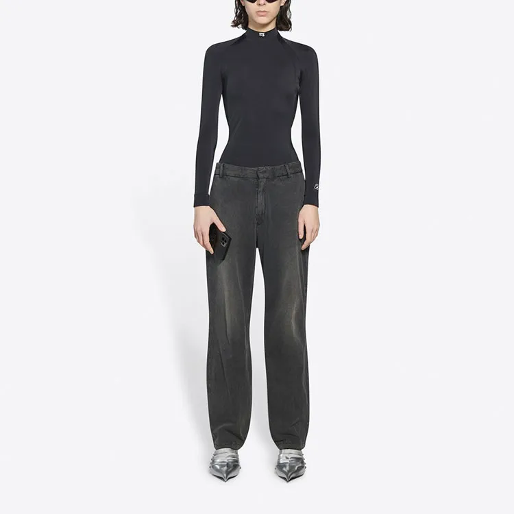 Balenciaga Long Sleeve Fitted Top 'Black/White'-5