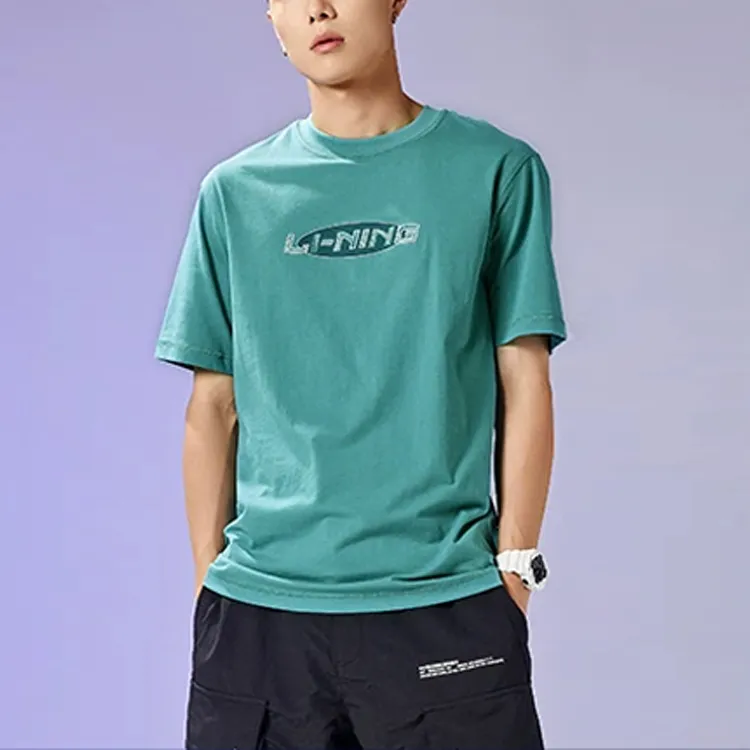 LiNing Sports Basketball Collection T Shirts Men Gray Lake Blue-2