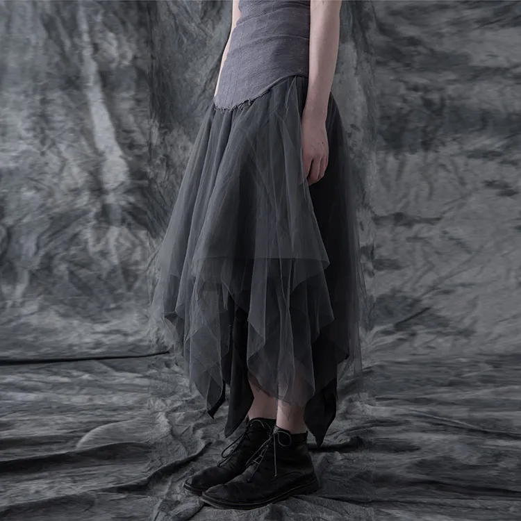 MARC LE BIHAN Asymmetric Tulle Midi Skirt-5