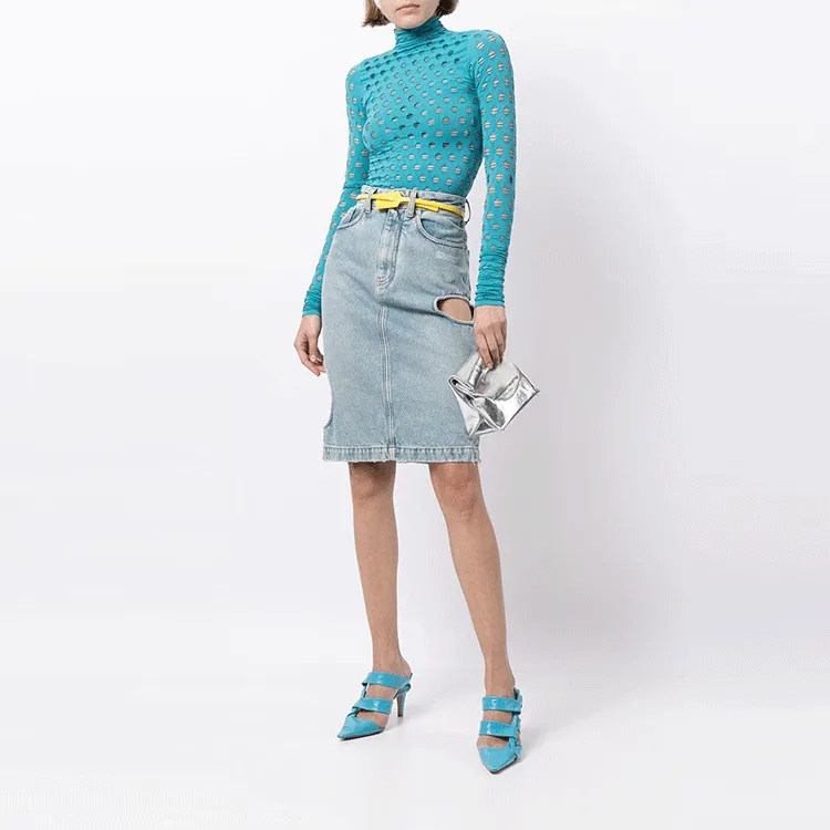 OFF-WHITE FW21 Denim Long Skirts Women's Blue-2