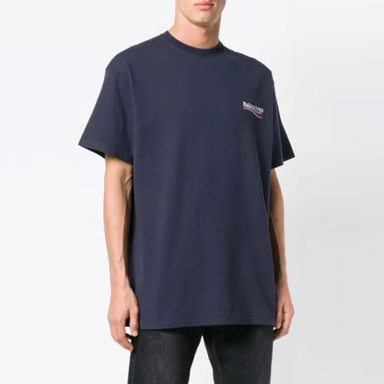 Balenciaga T Shirt Loose Fit Style Unisex Navy Blue-3