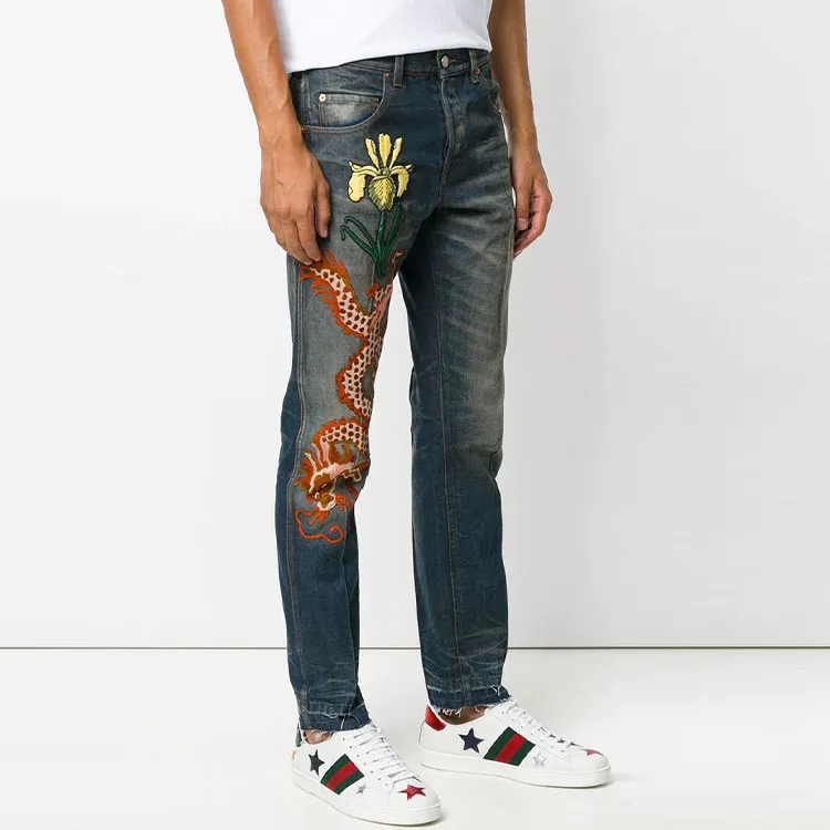 GUCCI Dragon Embroidered Tapered Jeans-2