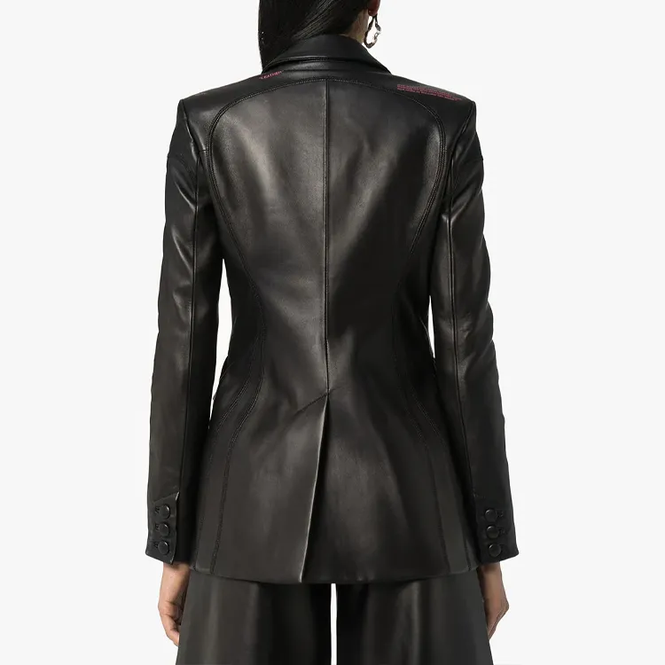 OFF WHITE Leather Fitted Blazer Jacket Black-3