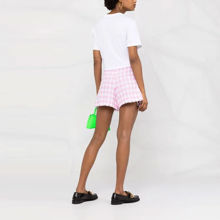 BALMAIN Button embellished Gingham Tweed Shorts-2