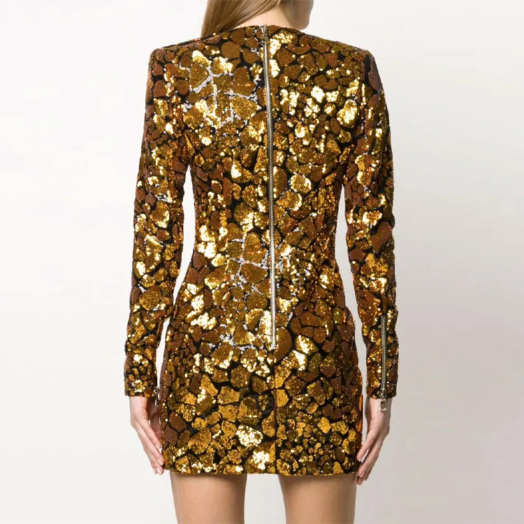BALMAIN Long Sleeved Dresses Women's Gold-2