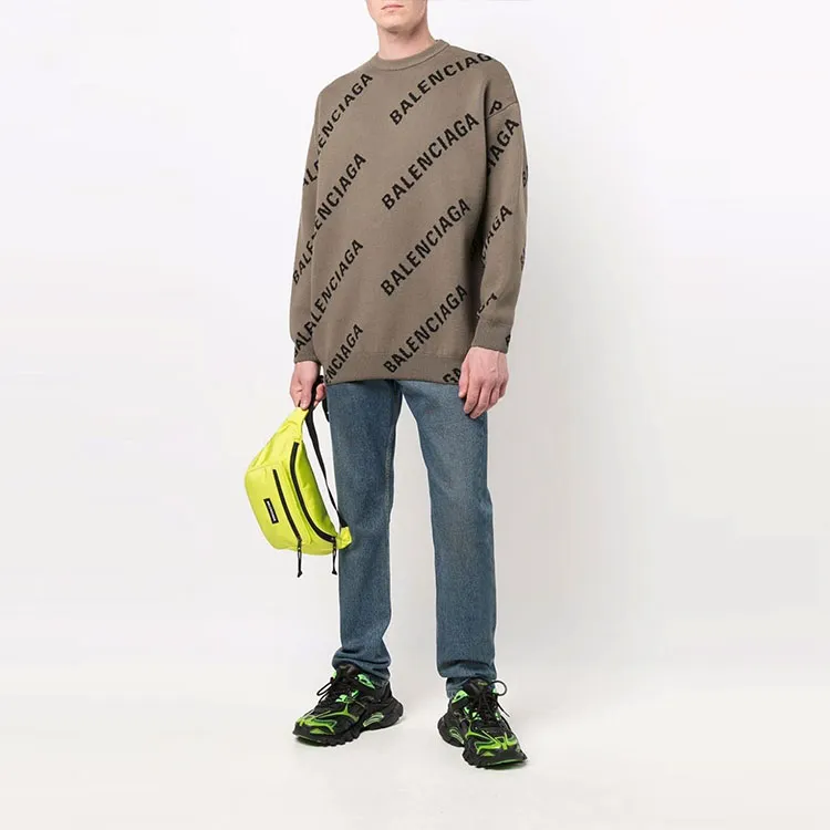 Balenciaga Logo Intarsia Oversize Crewneck Women'ss Sweater Light Brown-2