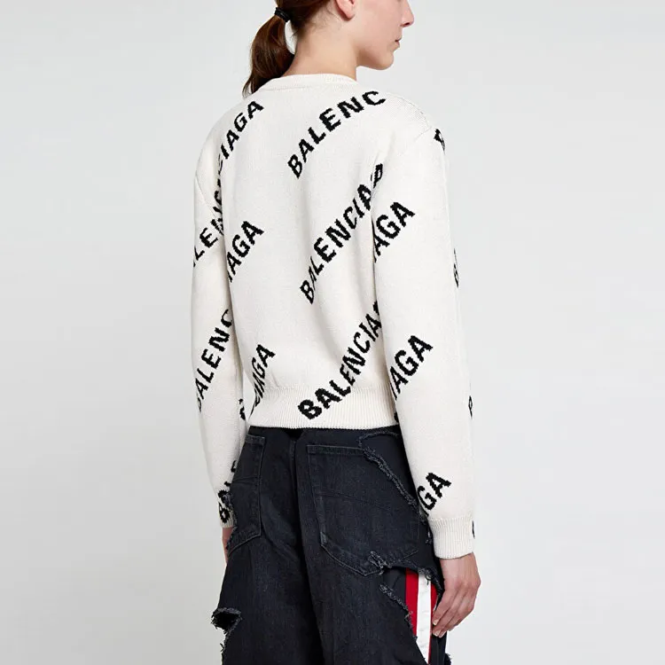 Balenciaga Allover Logo Crewneck 'Chalky White/Black'-5