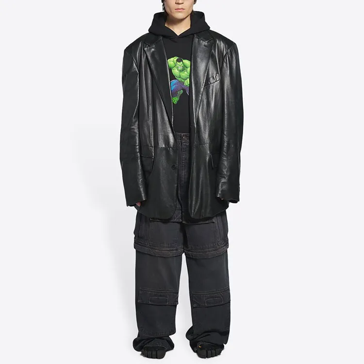 Balenciaga Leather Jackets Men Black-4
