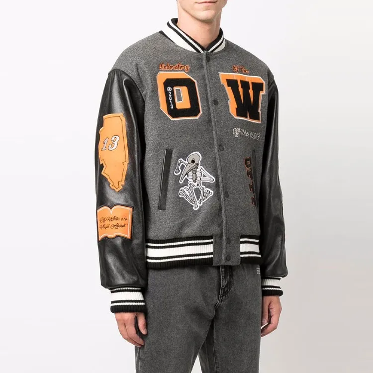 OFF WHITE Patch Embellished Varsity Bomber Jacket-4