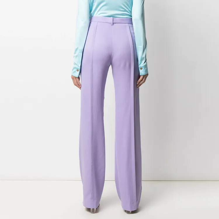 VERSACE Pleated Wide Leg Pants Purple-3