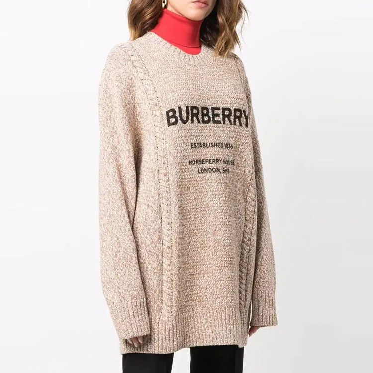 Burberry Mabel Horseferry Logo Print Oversize Wool & Cotton Sweater Camel-5