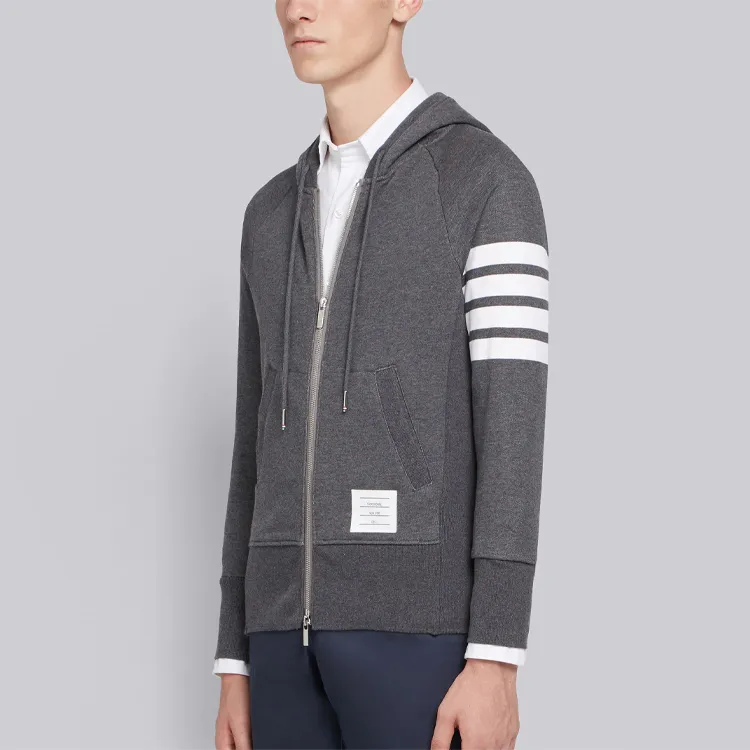 THOM BROWNE Classic Loopback 4 Bar Zip Hoodie-4