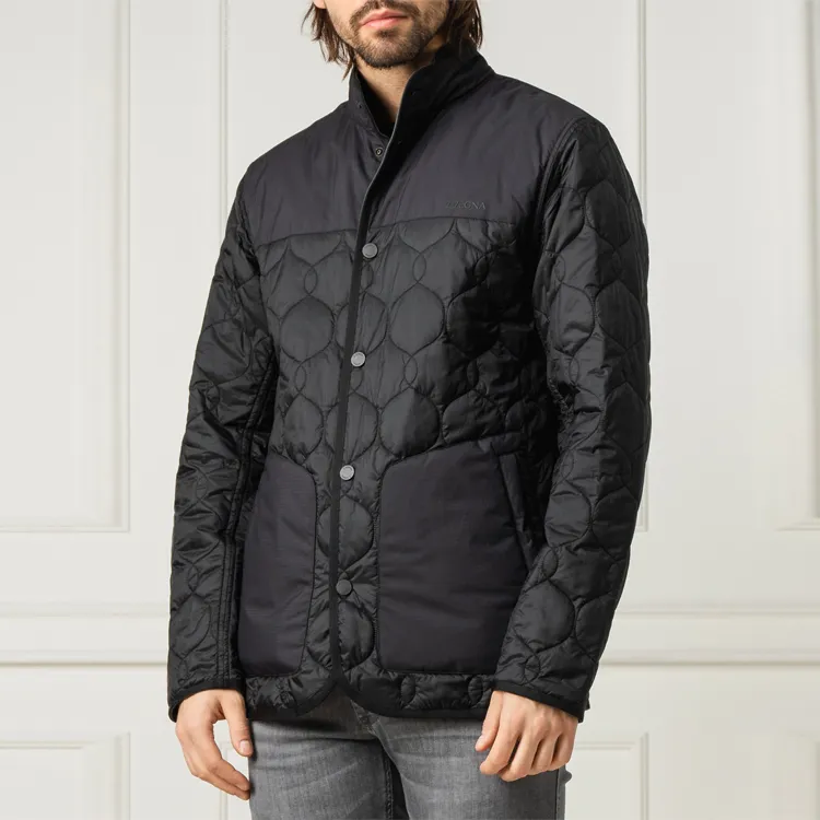 Zzegna FW21 Solid Color Stand Collar Puffer Jacket Men's Black-3