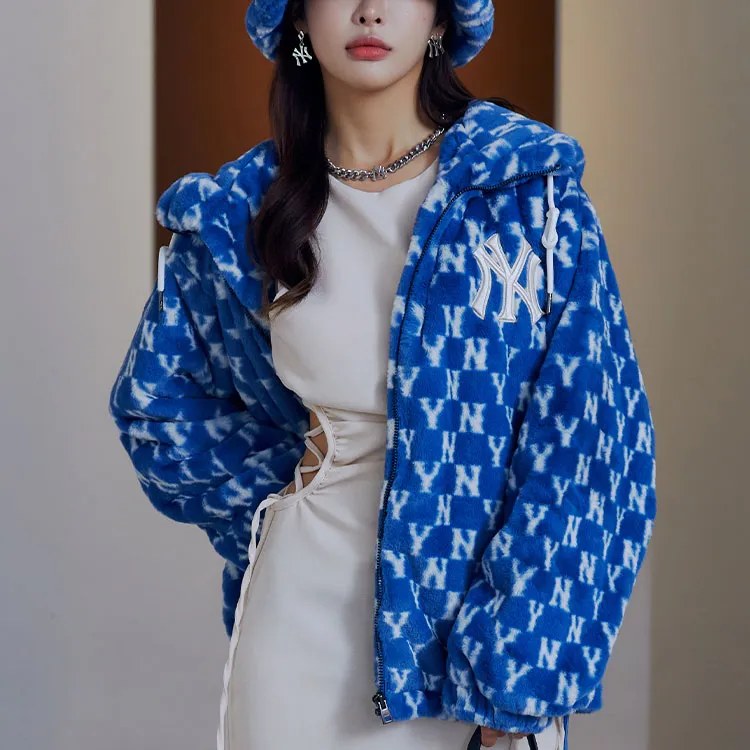 MLB Old Flower Velvet Jackets Unisex Blue-5