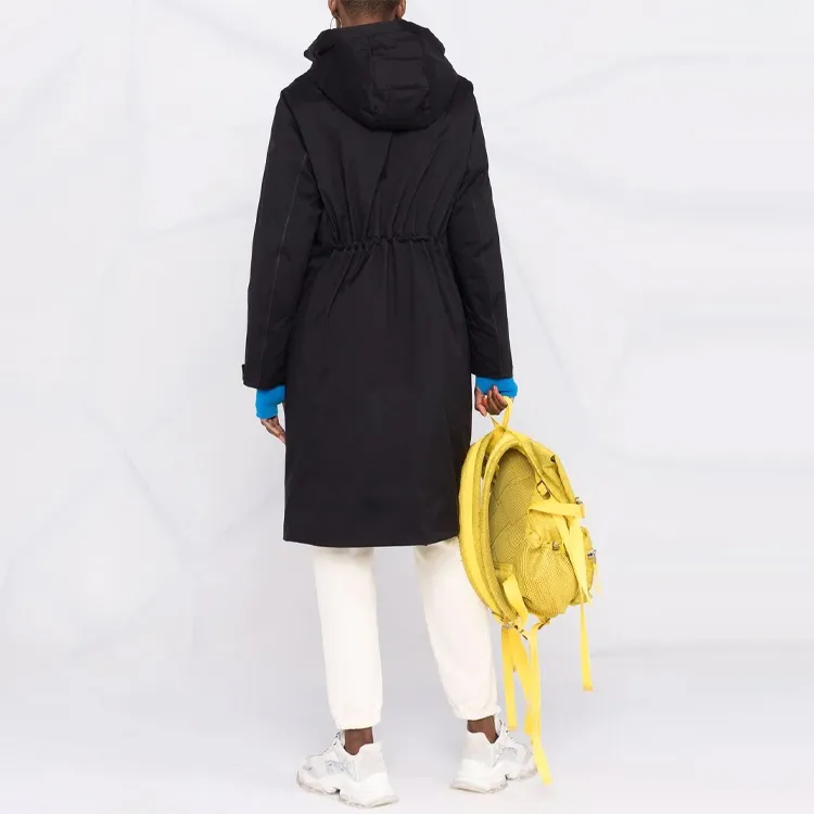 Moncler FW21 Solid Color Hooded Mid-Length Down Jacket Women's Black-3