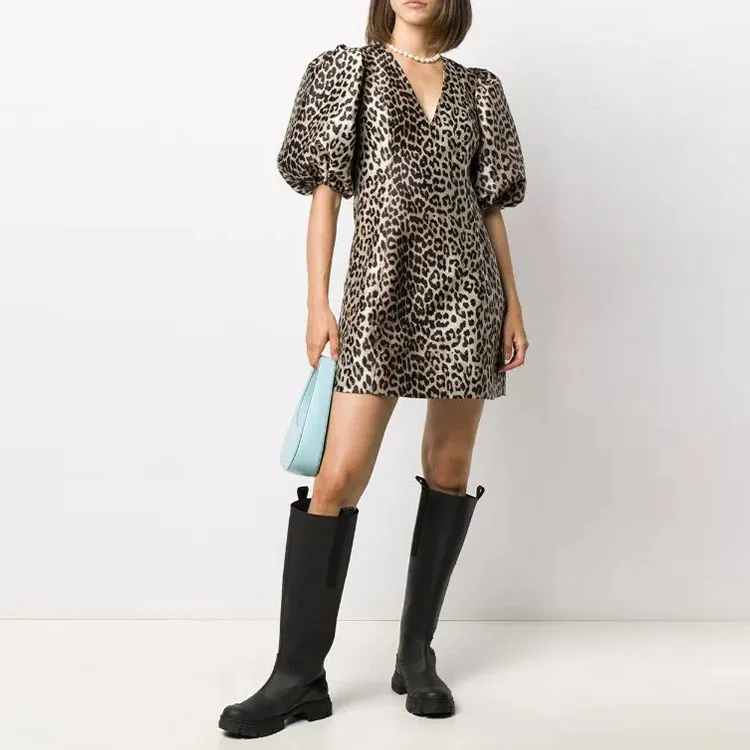 GANNI Short Sleeved Dresses Women's Brown-3