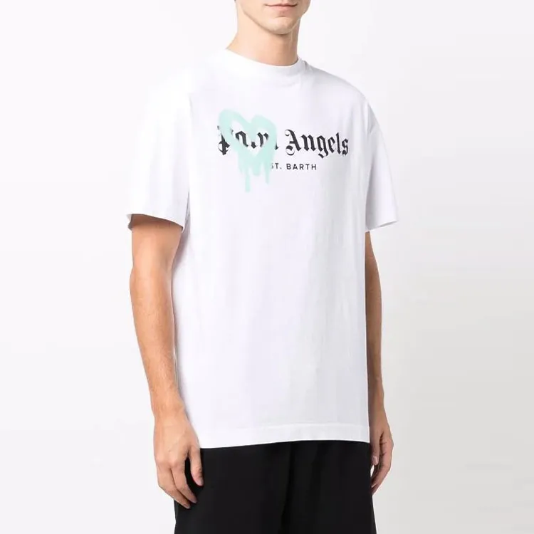 PALM ANGELS St Barth Heart Sprayed Logo T Shirt-3