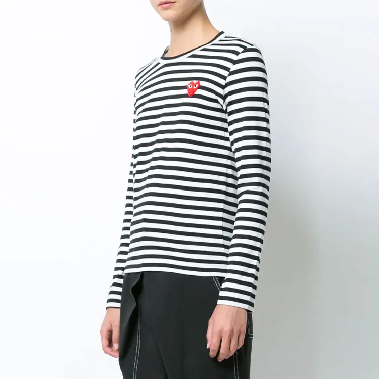 Comme Des Garçons Play Heart patch Striped T shirt-3