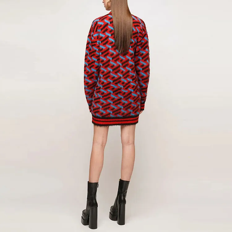 VERSACE Monogram Jacquard Knit Sweater 'Orange Peel/Regal Blue'-3