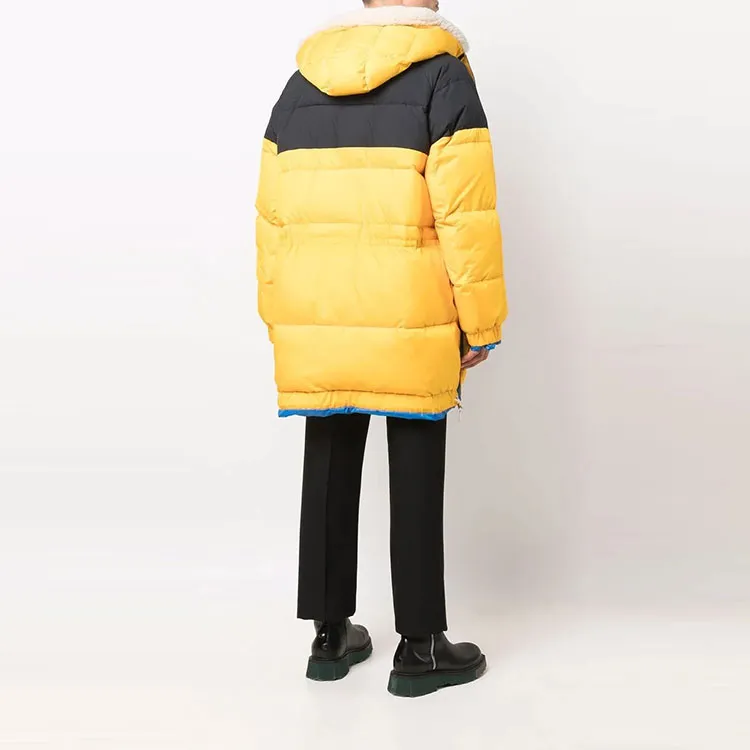 Sacai FW21 Colorblock Hooded Mid-Length Down Jacket Men's Yellow-3