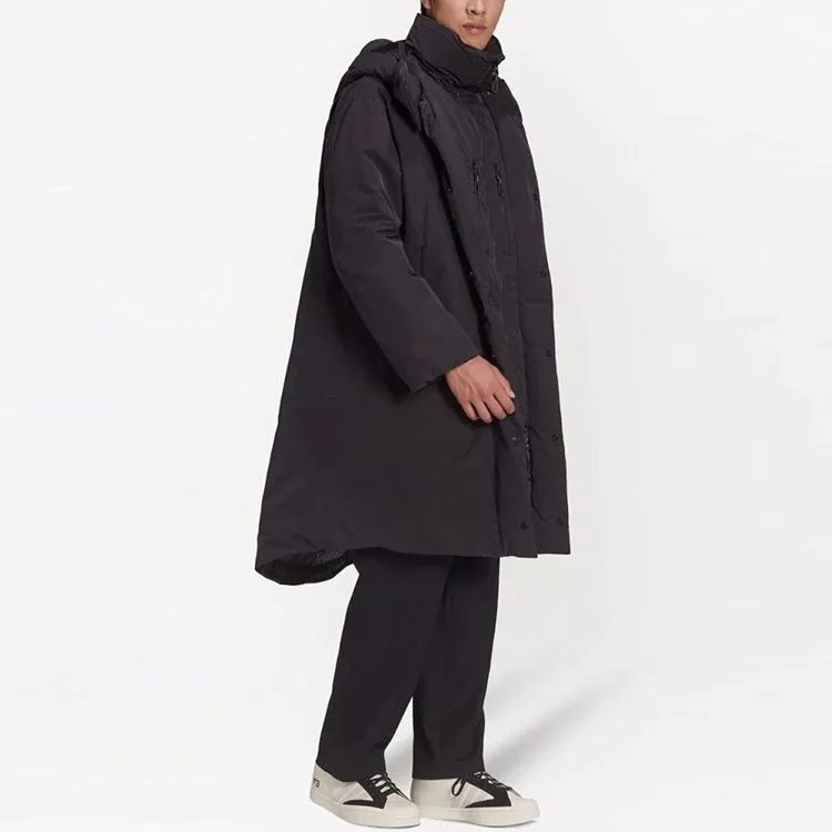 Y 3 FW21 Solid Color Hooded Mid Length Down Jacket Men's Black-3