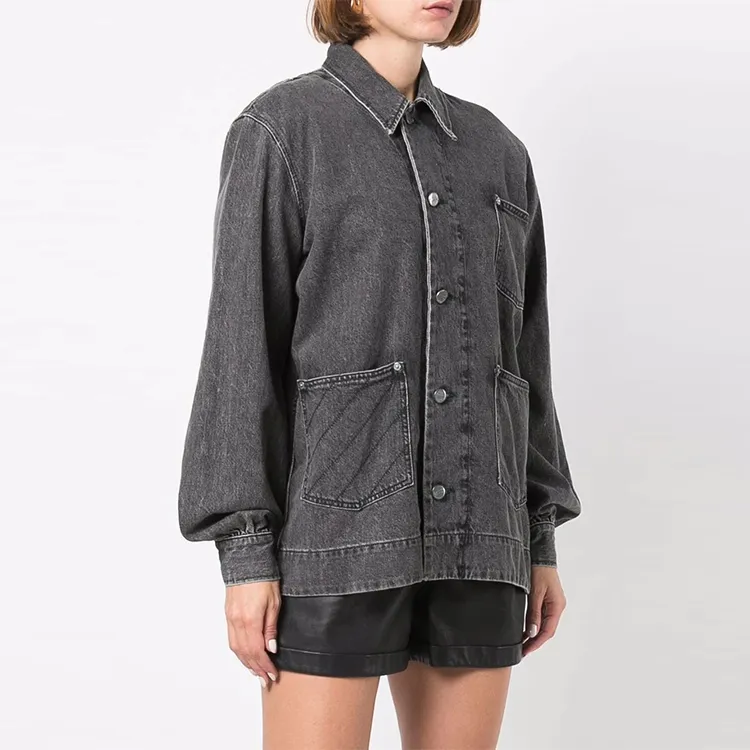 GANNI Denim Jackets Women's Gray-1