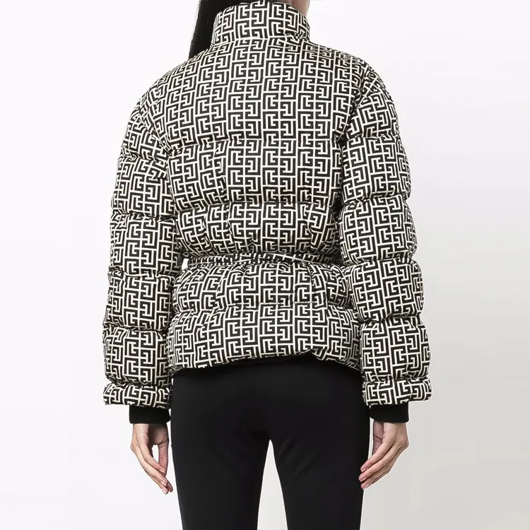 BALMAIN High Neck Belted Monogram Down Jacket 'Black'-3