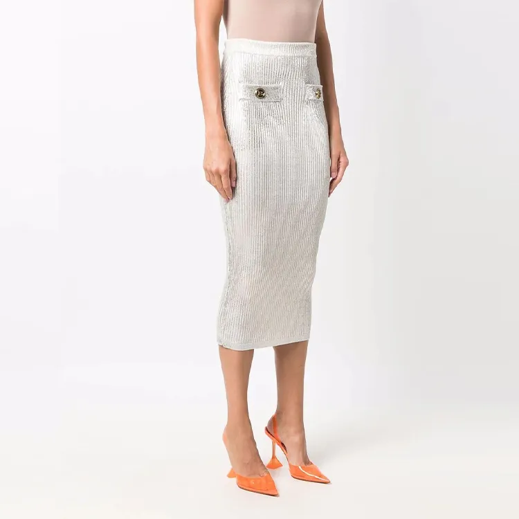 BALMAIN Casual Long Skirts Women's Silver-3