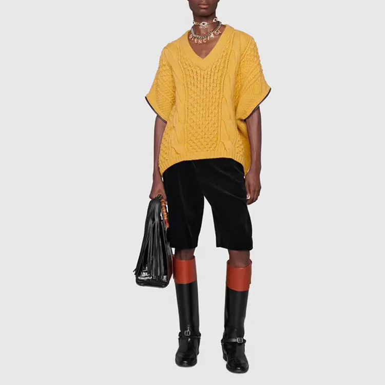 GUCCI V neck Cable knit Wool Jumper-3