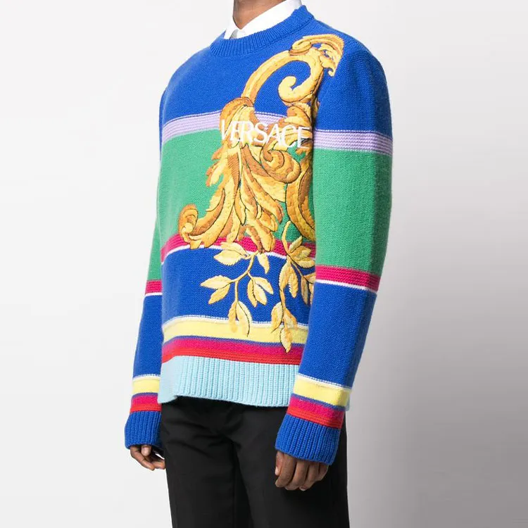 VERSACE Striped Barocco Knit Sweater-3